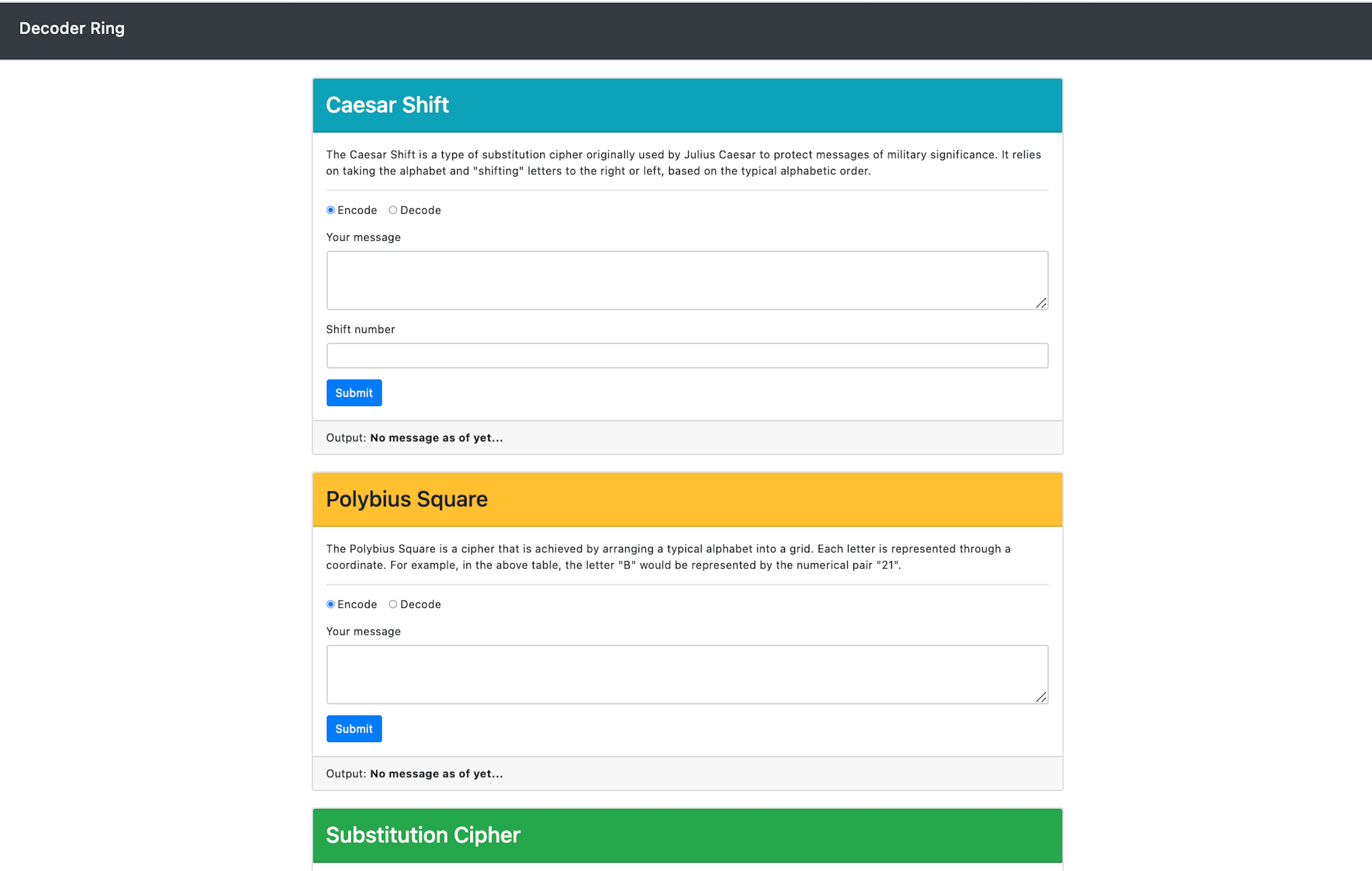 Decoder Ring Project screenshot